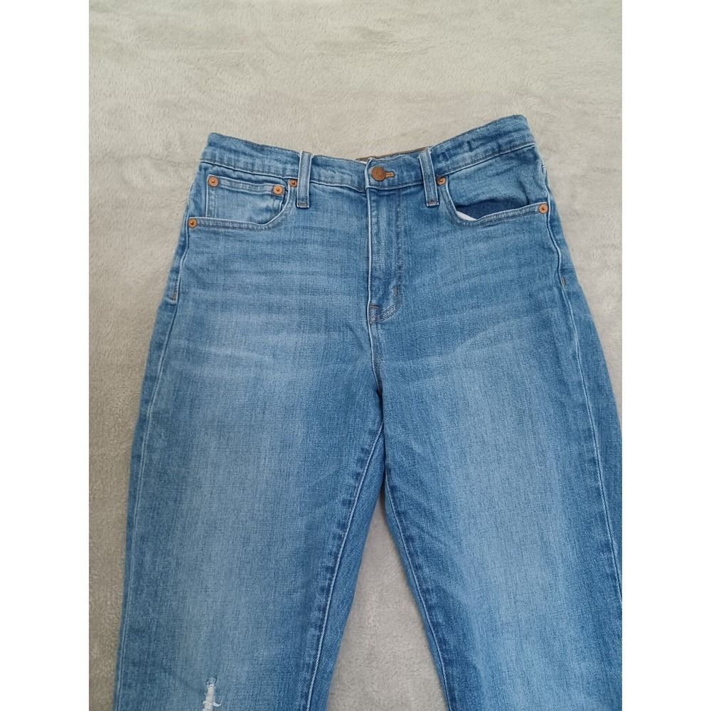 Madewell Jeans Sz 27 High Rise Slim Straight Crop Boyjean Fray Raw Hem Stretch - Picture 3 of 14